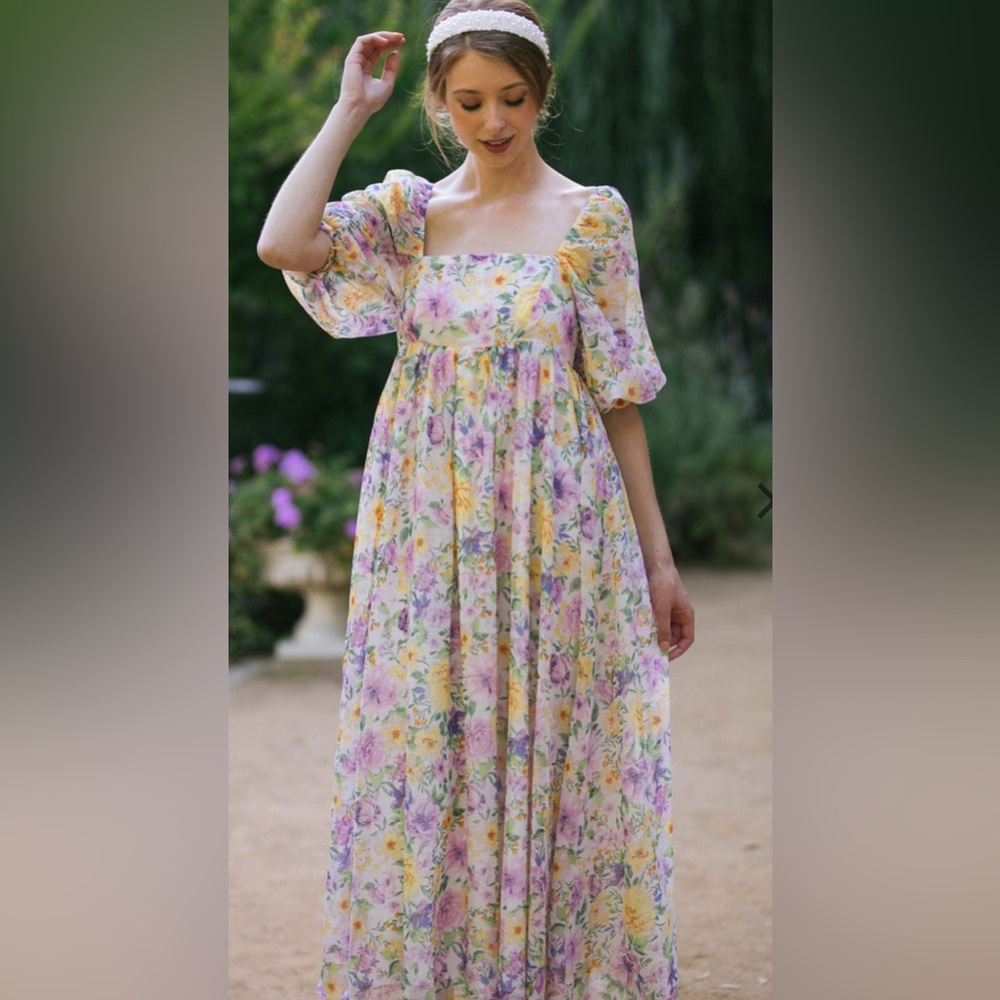 Storia Floral Maxi Dress in Yellow, Lavender and Green